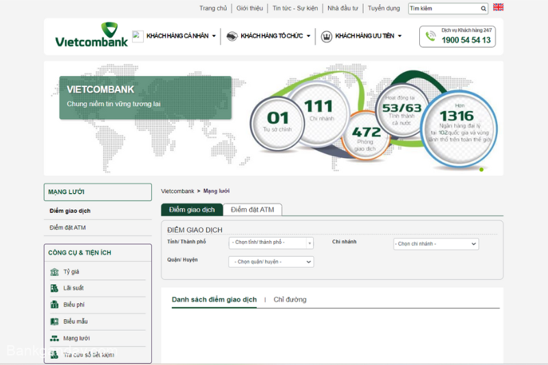 Kiểm Tra Chi Nhánh Ngân Hàng Vietcombank Trên Website